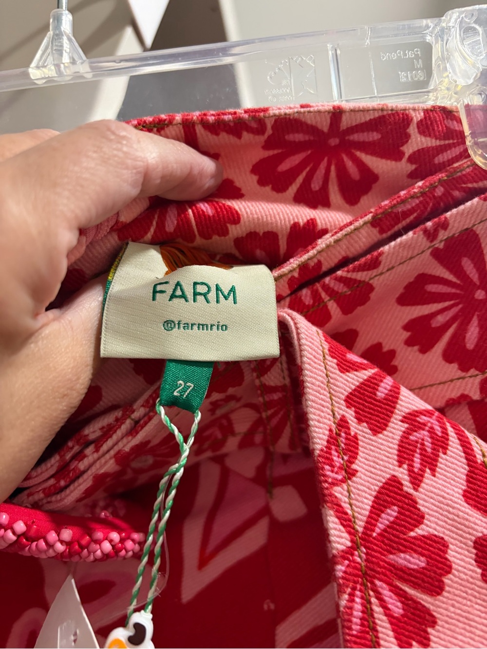 FARM Rio Red and Pink Floral High-Waist Belted Shorts - Picture 4 of 4